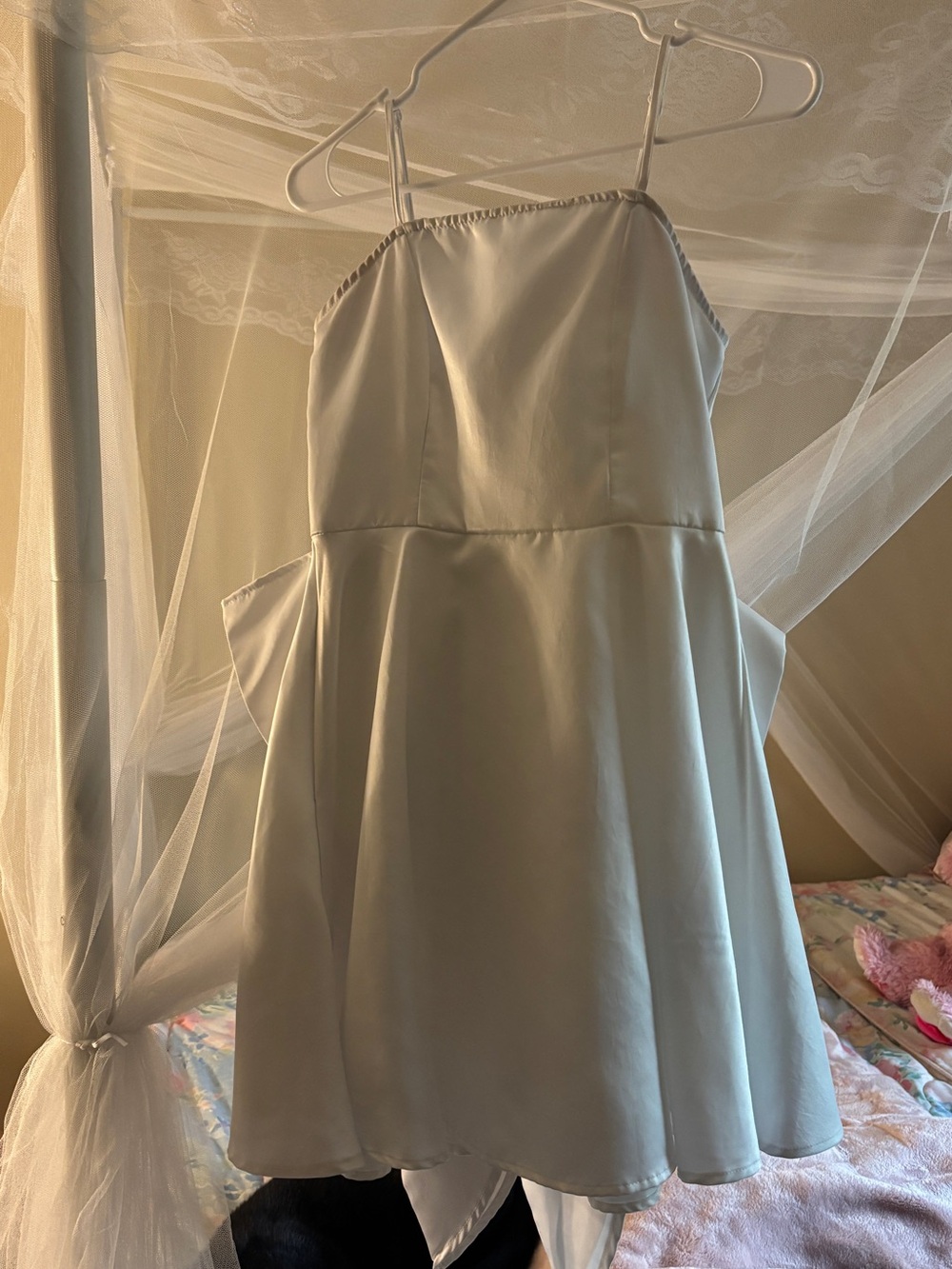 MEXICANA Cream Satin Spaghetti Strap Wedding Dress
